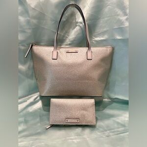 Elegant Silver Tote and Wallet Set